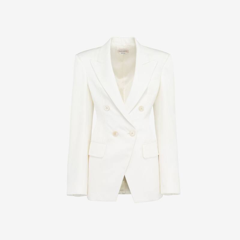 Alexander McQueen Women's White Double-breasted Cut-away Jacket - 10 (Viscose)